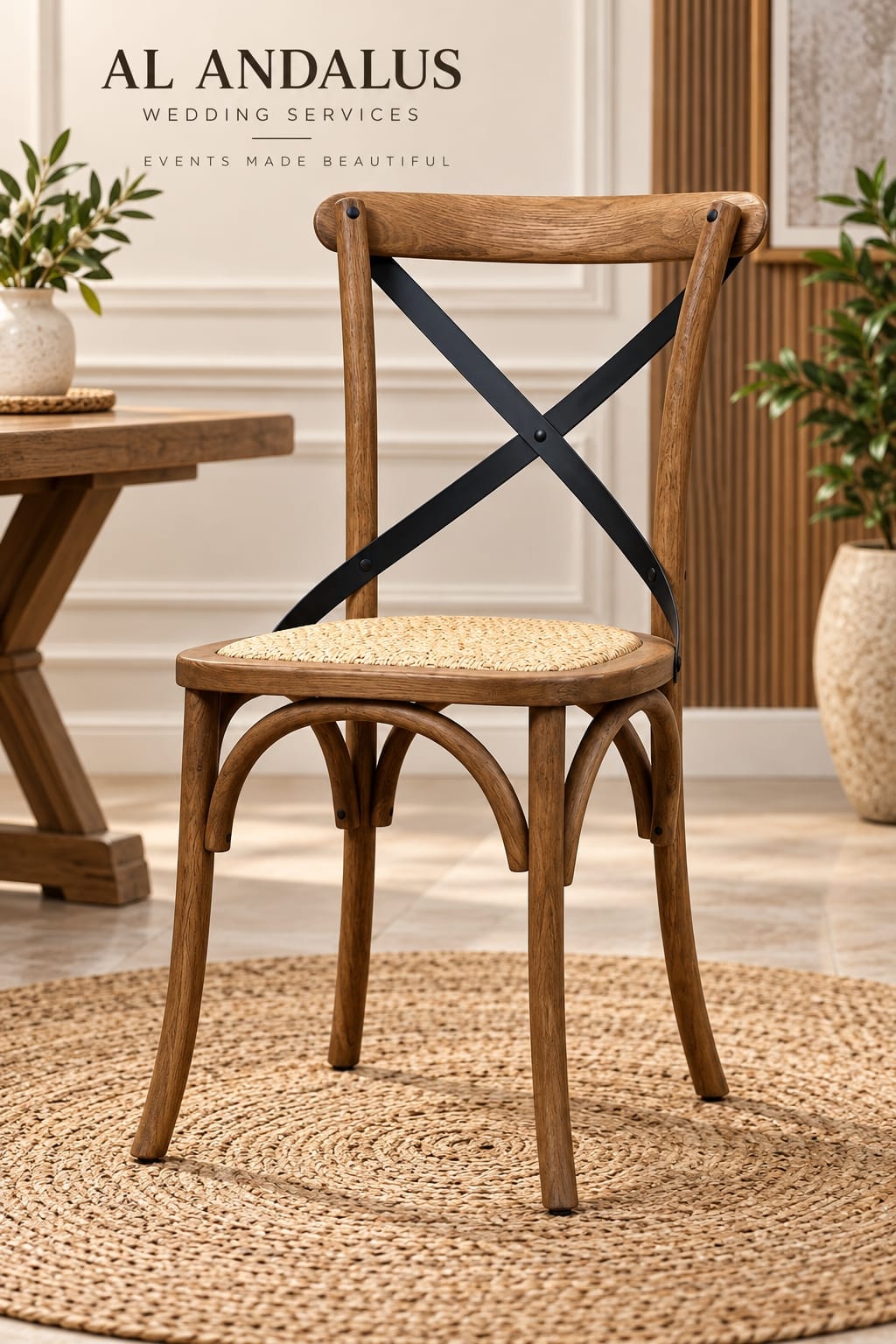 Wooden Cross Back Chair rental Abu Dhabi